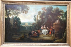 Fete Champetre - Fiesta en el jardín - Pintura al óleo de paisaje figurativo francés del siglo XVIII