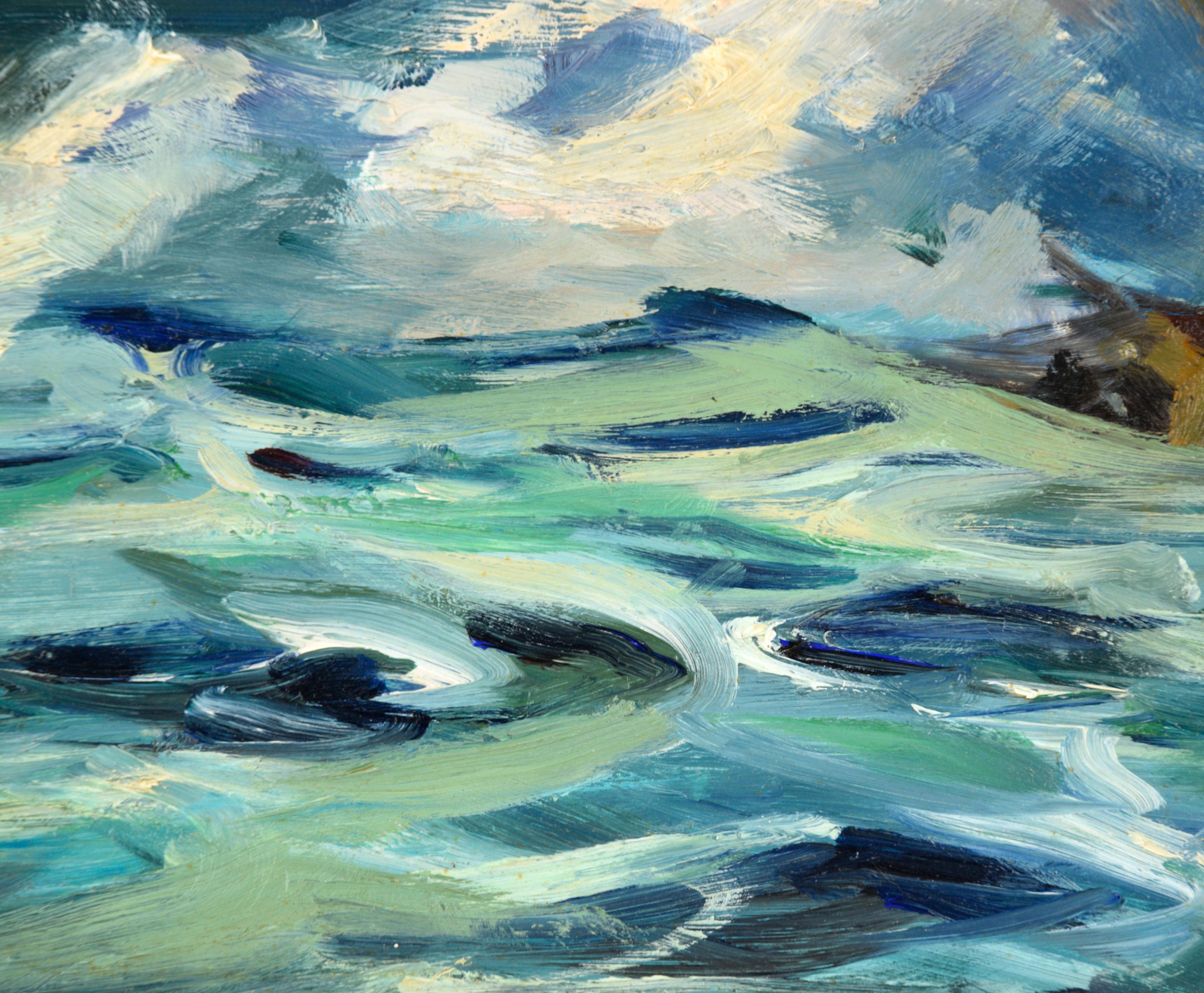 Dramatic and dynamic seascape by listed California artist Joseph Paul Frey (American, 1892 - 1977). Signed 