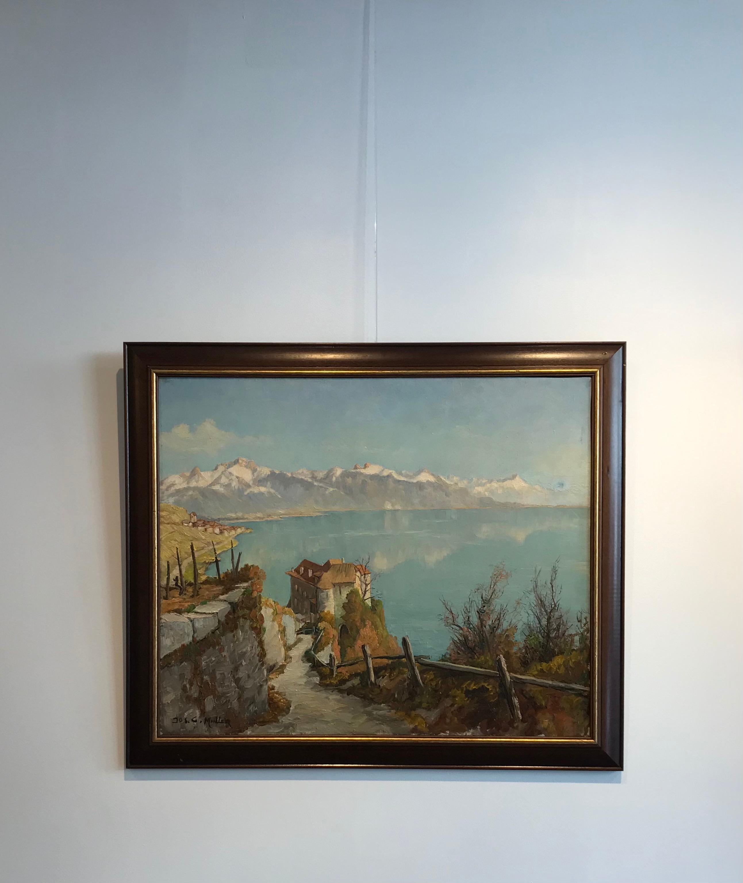 Castle view by Joseph Muller - Oil on canvas 65x54 cm - Painting by Joseph G. Muller