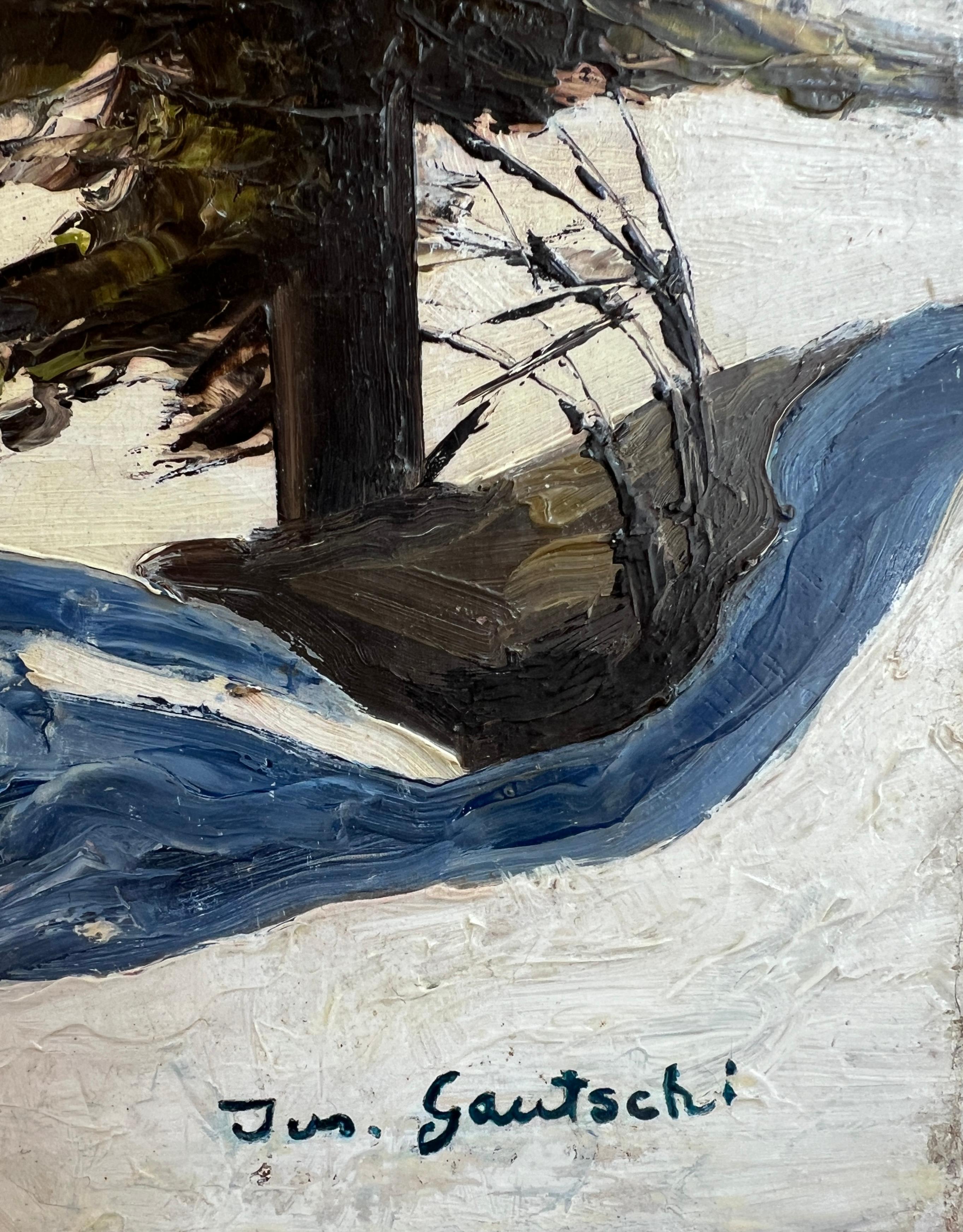 Verschneiter Berg, Schweiz (Grau), Landscape Painting, von Joseph Gautschi