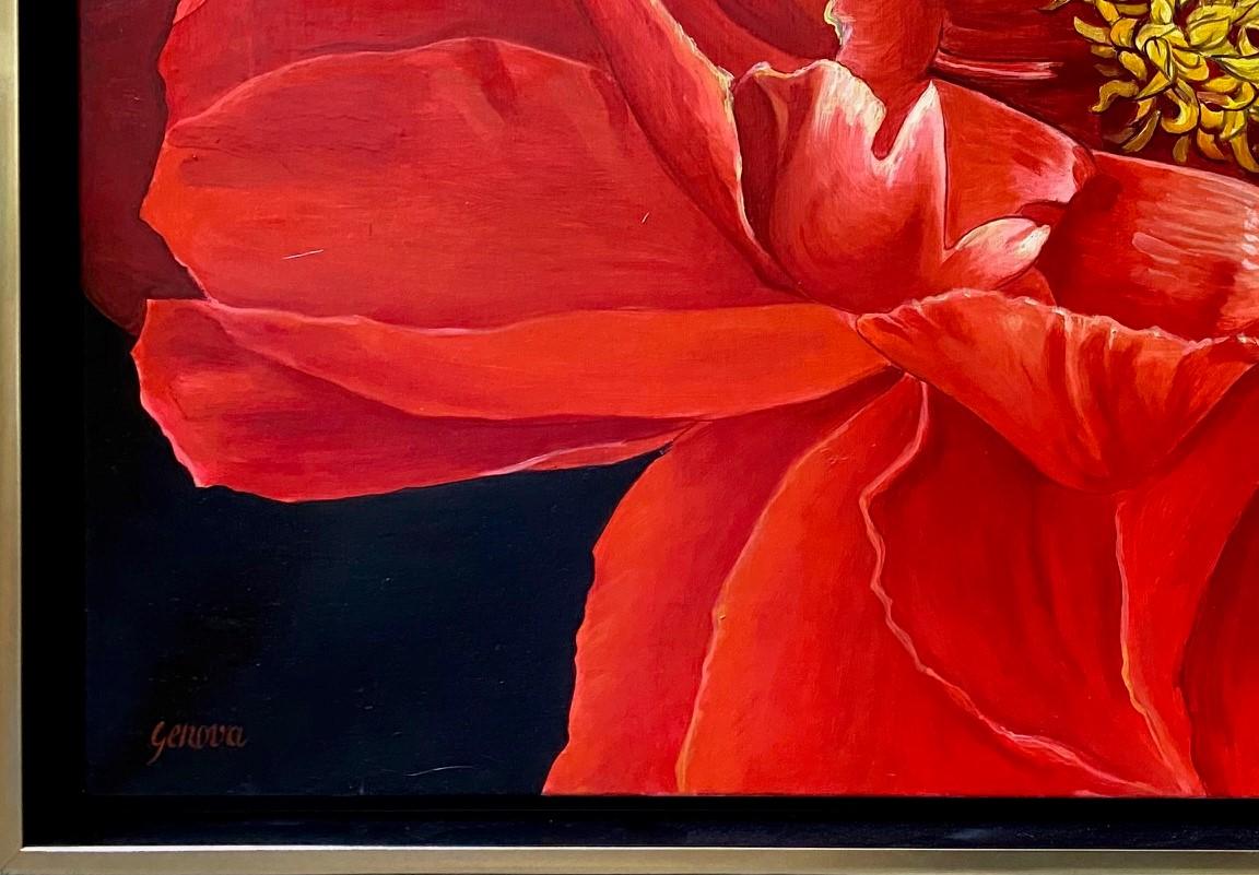 Red Peony, original 20x30 contemporary photorealist landscape - Contemporary Painting by Joseph Genova