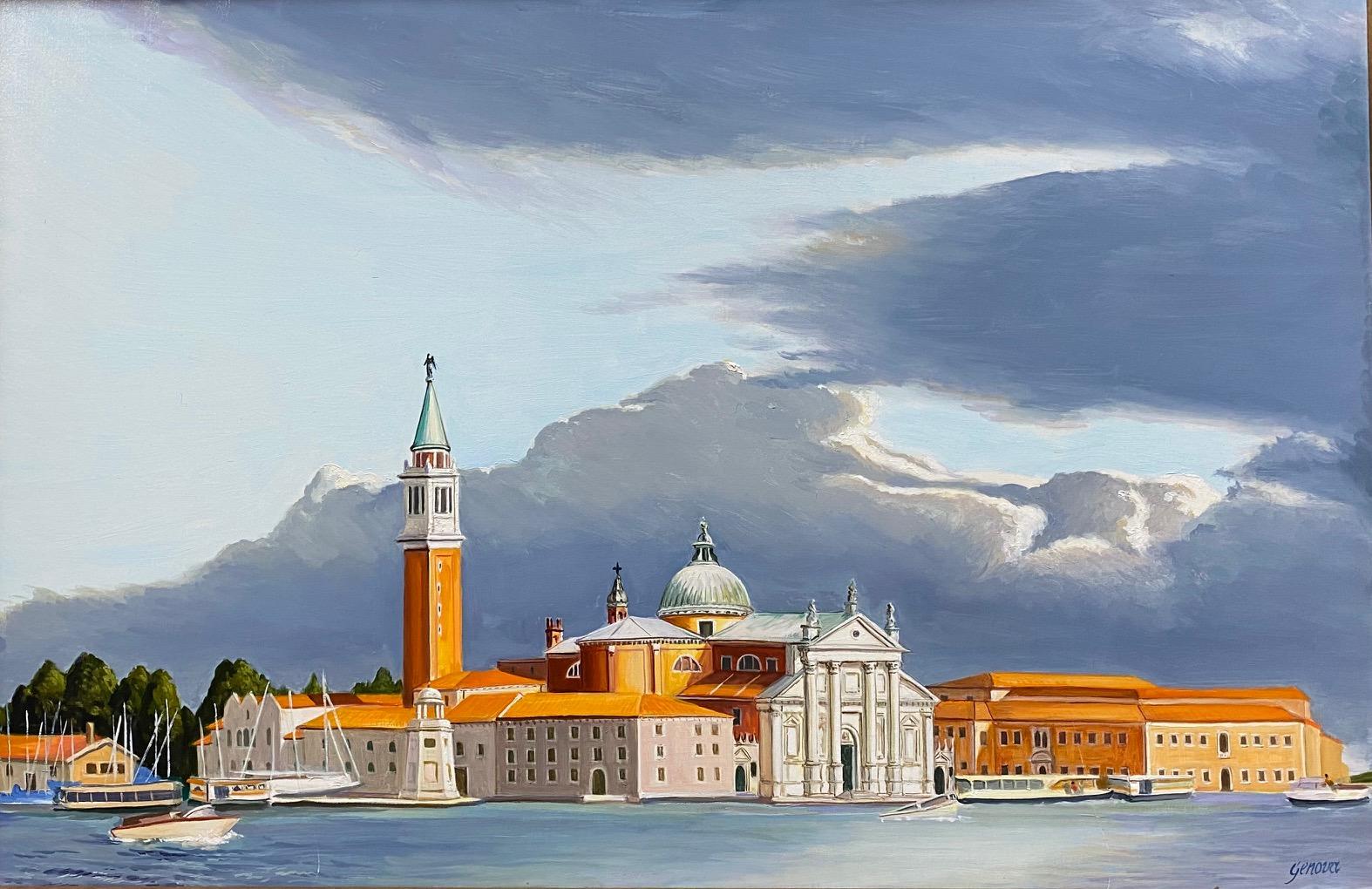 The Island of San Giorgio, Venice, original 20x30 realistic Italian landscape - Painting by Joseph Genova