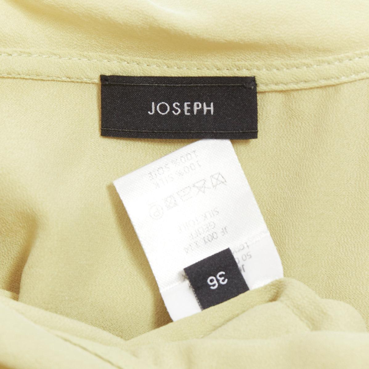 JOSEPH Geoff Erbsengrüne Seidentoilette mit Krawattenhals und Knöpfen Langarmbluse FR36 S im Angebot 3