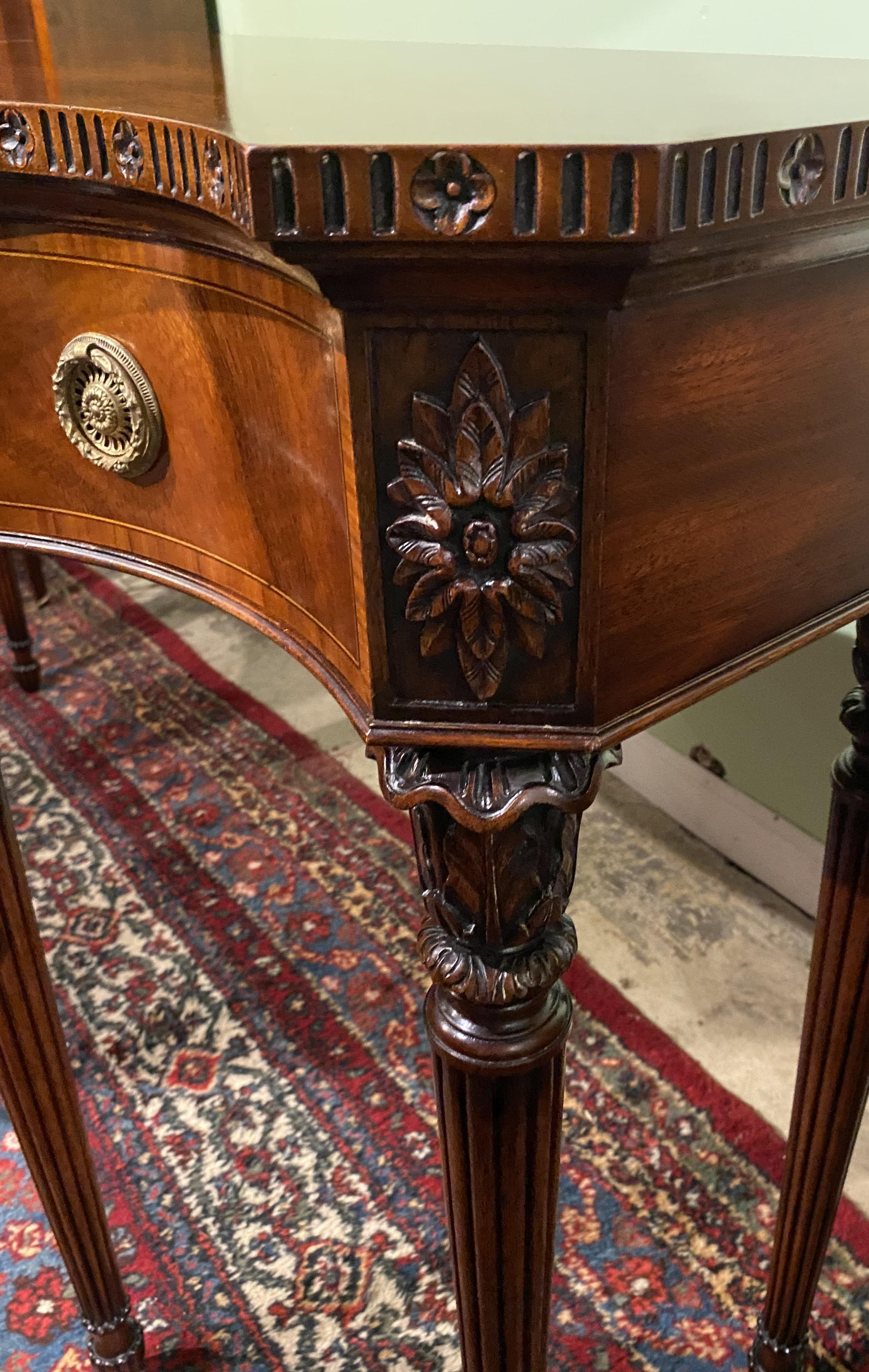 Joseph Gerte Boston MA Custom Mahogany Console Table with Silver Drawer For Sale 2