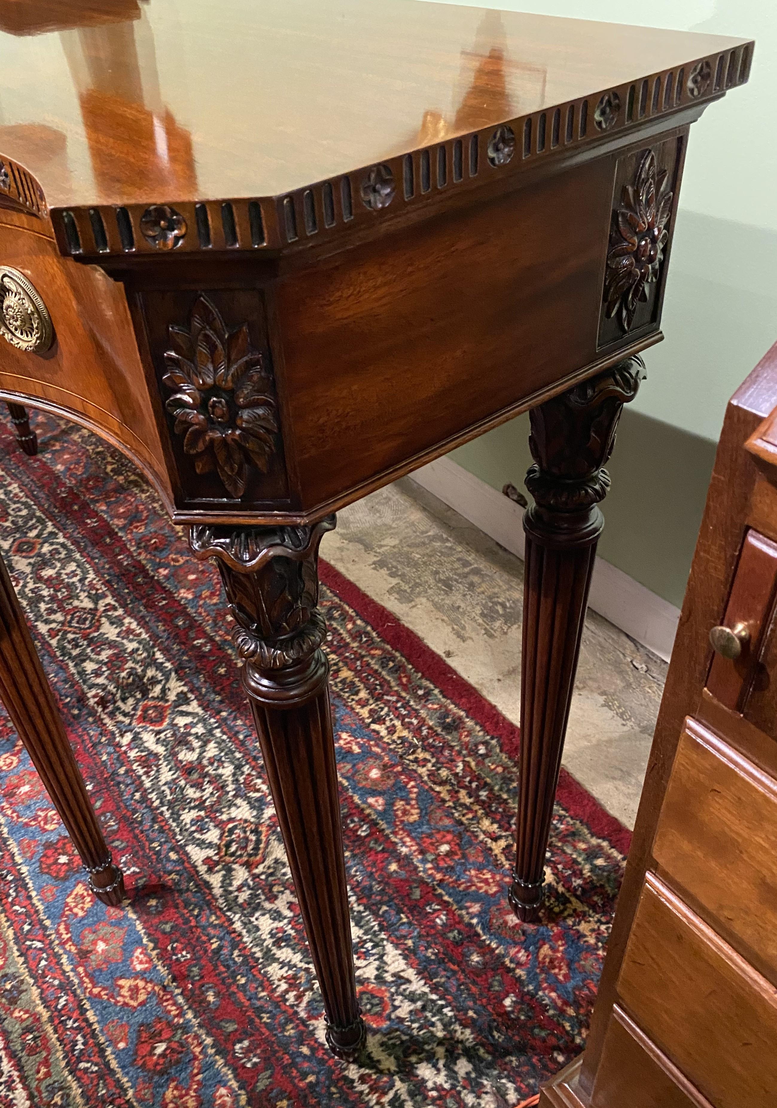 Hand-Carved Joseph Gerte Boston MA Custom Mahogany Console Table with Silver Drawer For Sale
