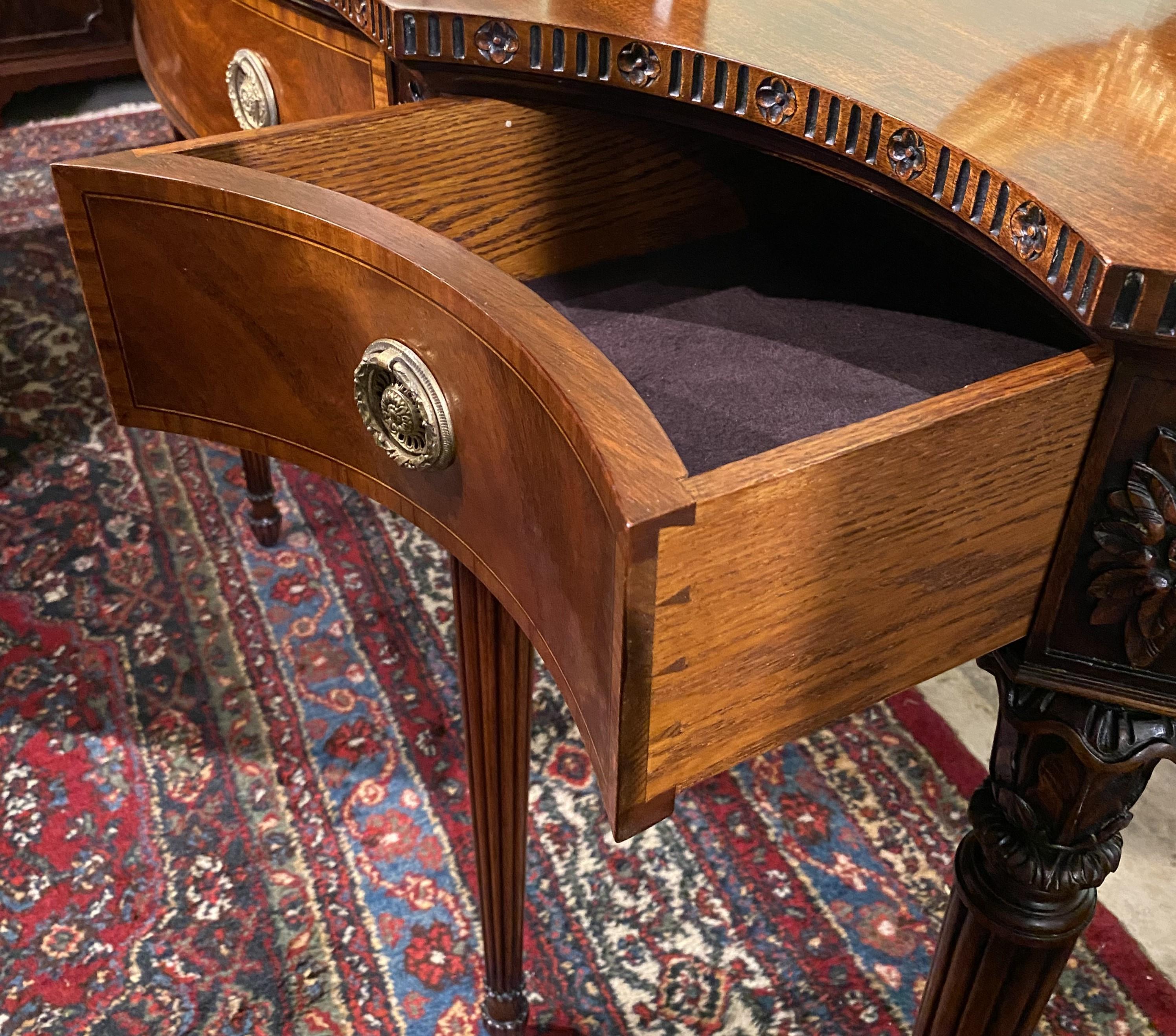 Joseph Gerte Boston MA Custom Mahogany Console Table with Silver Drawer In Good Condition For Sale In Milford, NH