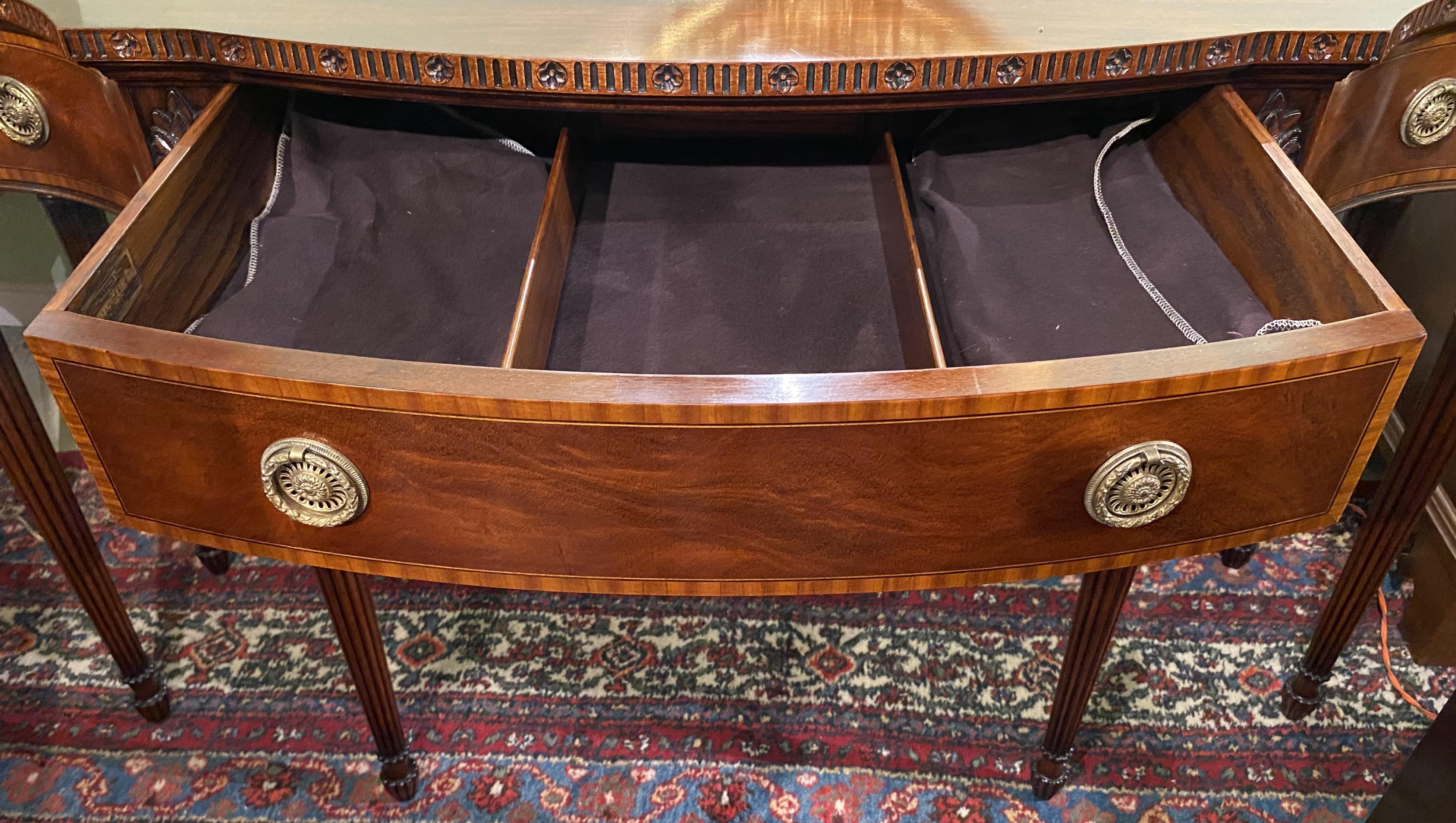 20th Century Joseph Gerte Boston MA Custom Mahogany Console Table with Silver Drawer For Sale