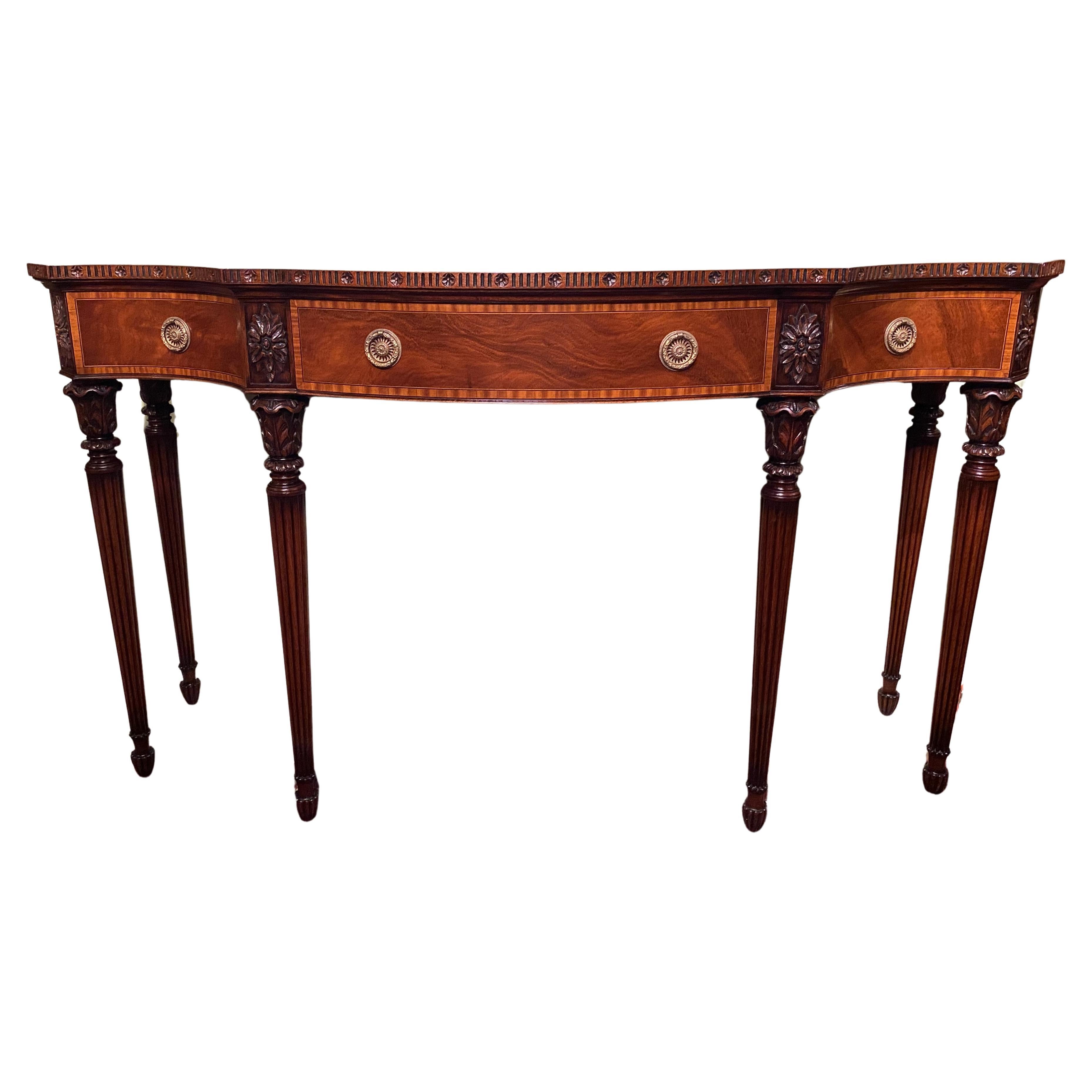 Joseph Gerte Boston MA Custom Mahogany Console Table with Silver Drawer For Sale