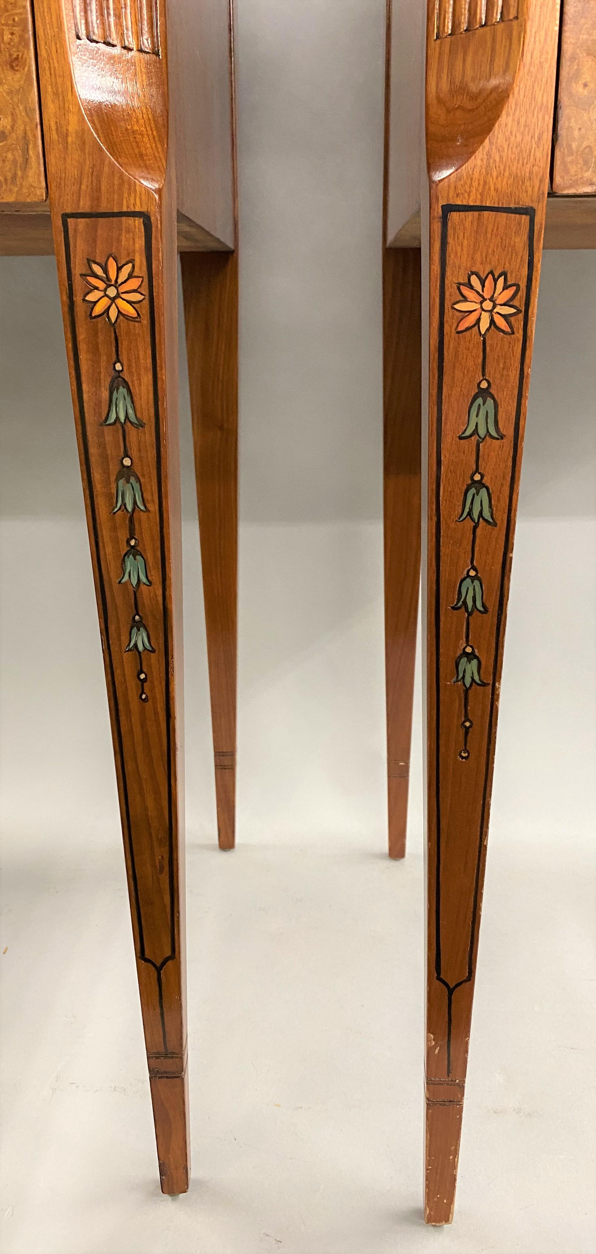Joseph Gerte Boston MA Midcentury Pair of Foliate Inlaid Nightstands In Good Condition In Milford, NH