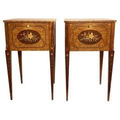 Vintage Joseph Gerte Boston MA Midcentury Pair of Foliate Inlaid Nightstands