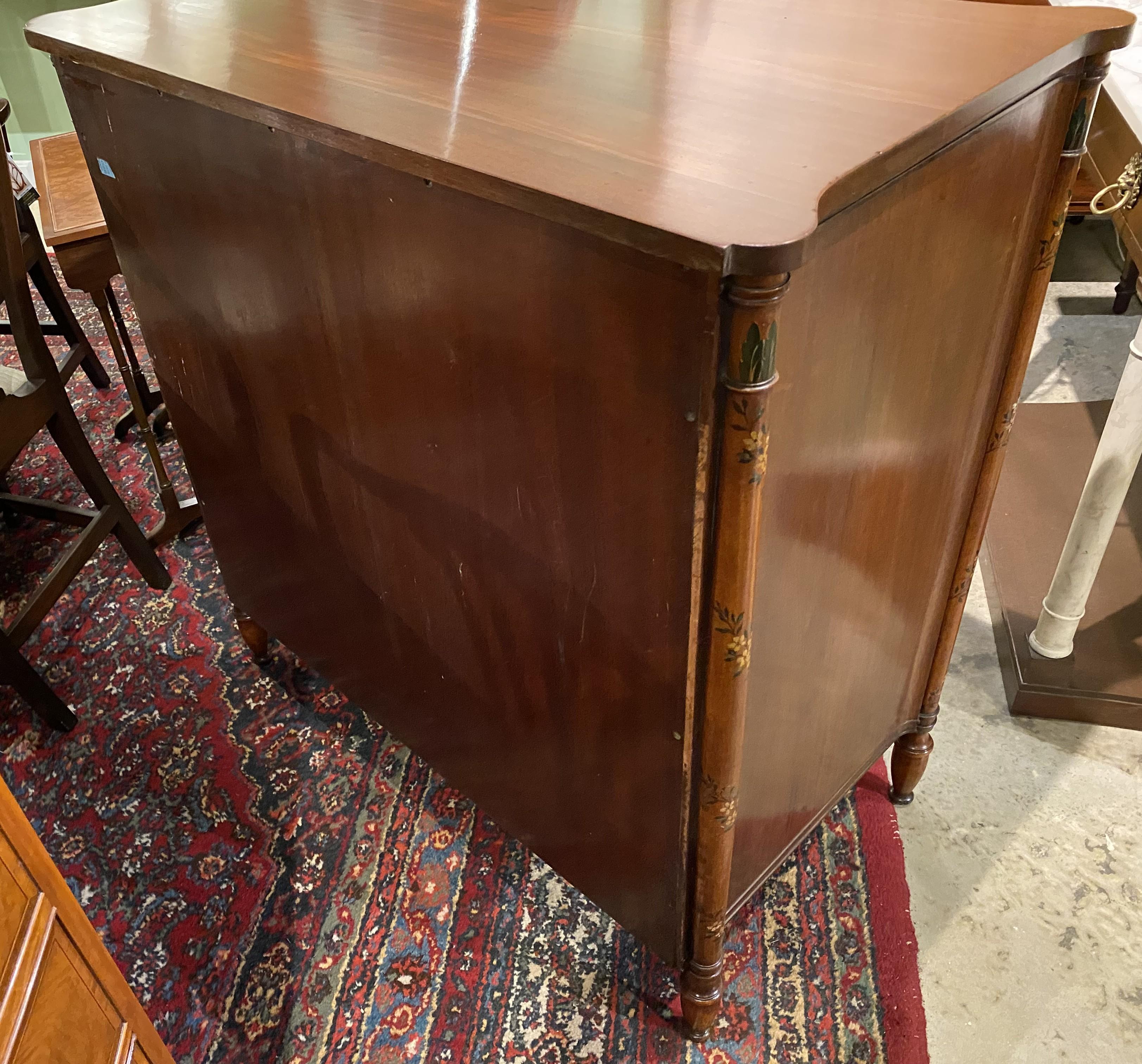 Joseph Gerte Boston Mahogany & Burled Walnut Serpentine Hand Painted Cabinet For Sale 7