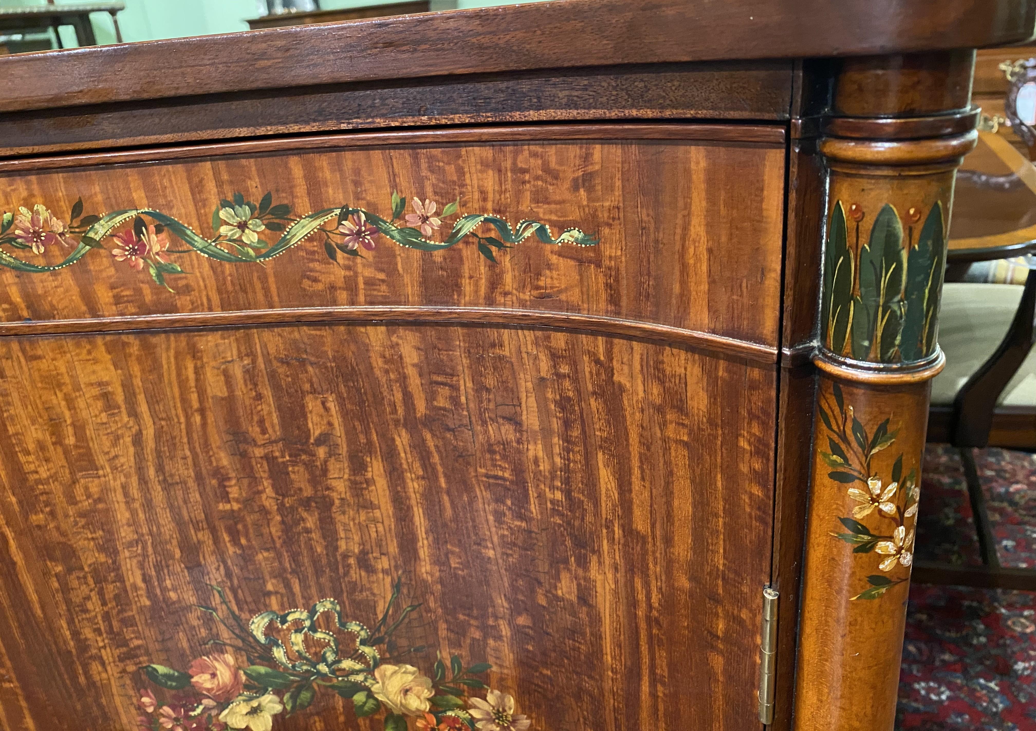 Joseph Gerte Boston Mahogany & Burled Walnut Serpentine Hand Painted Cabinet For Sale 1