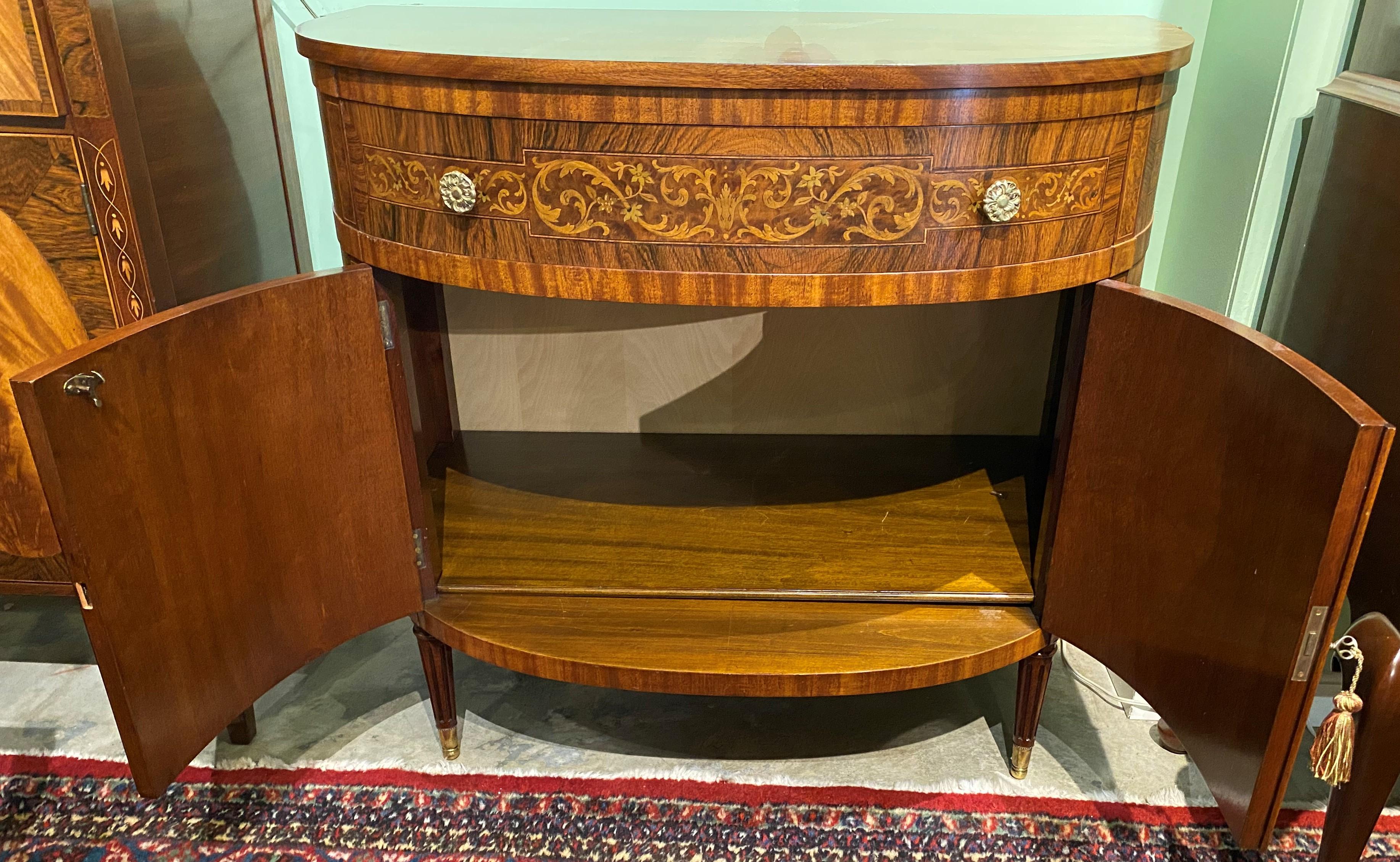 Joseph Gerte Mahogany Inlaid Demi Lune Cabinet with Burl and Rosewood Veneers 4