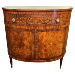 Used Joseph Gerte Mahogany Inlaid Demi Lune Cabinet with Burl and Rosewood Veneers