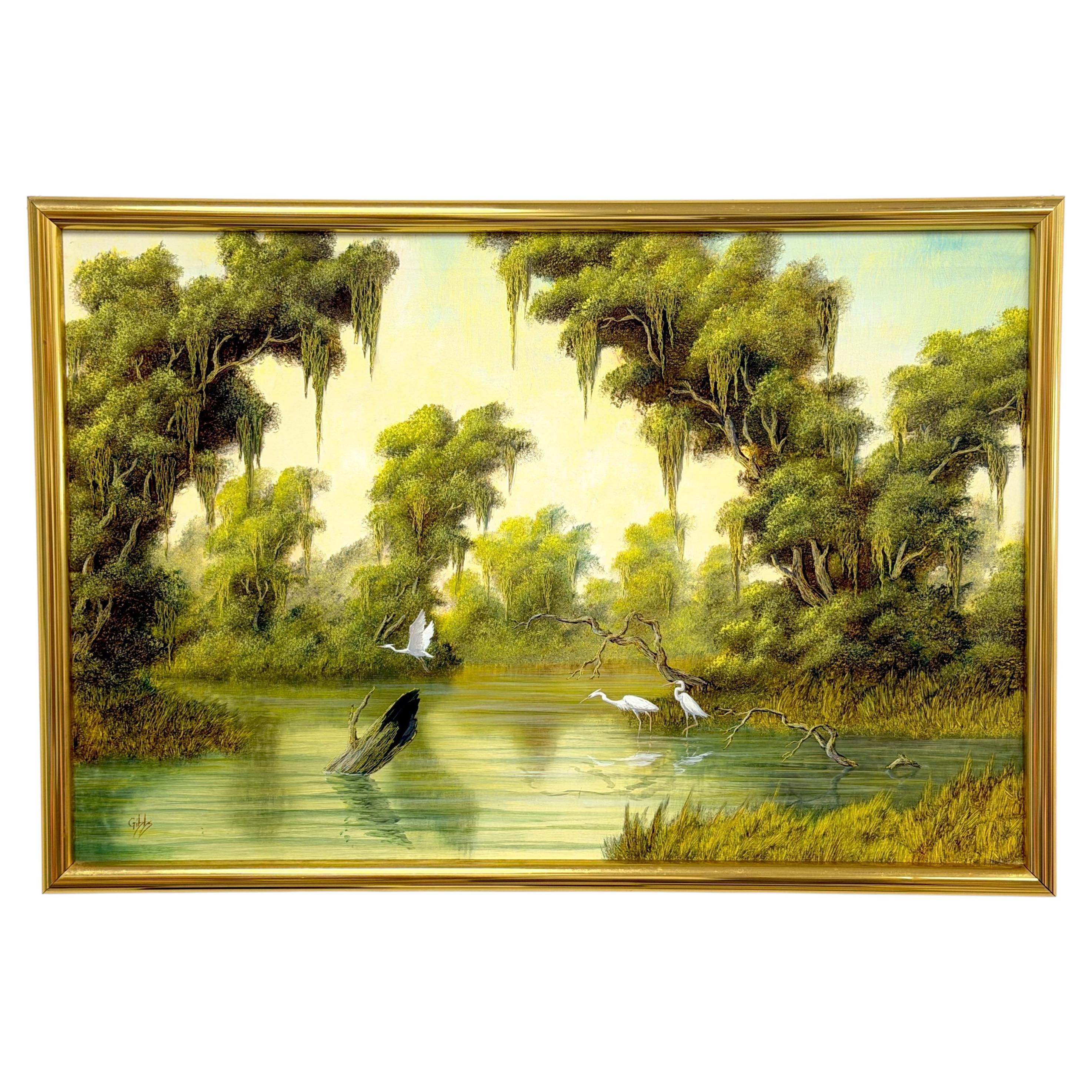 Joseph Gibbs Florida Highwaymen School Wetland Landscape with White Herons