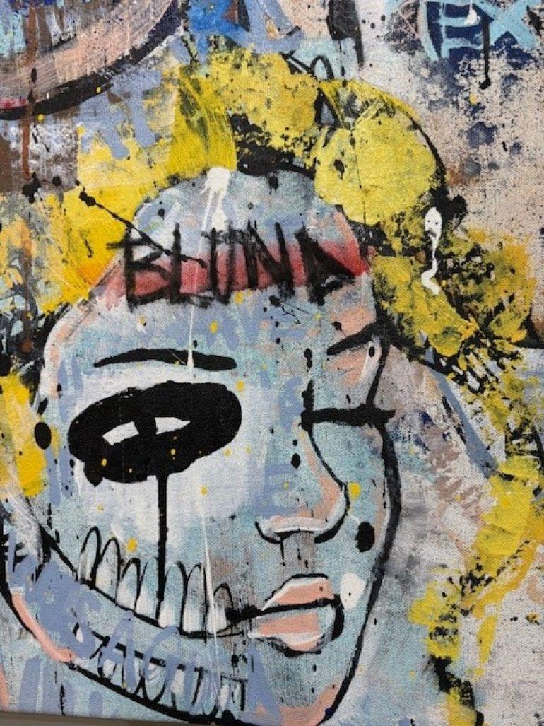 Einzigartiges Originalgemälde von Joseph Gilgun.
Acryl auf Leinwand

Mit einer Mischung aus Einflüssen der Straßen-, abstrakten und bildenden Kunst entstehen die meisten von Joes Arbeiten mit einer Mischung aus Acrylfarben, Sprühfarbe und Holzkohle.