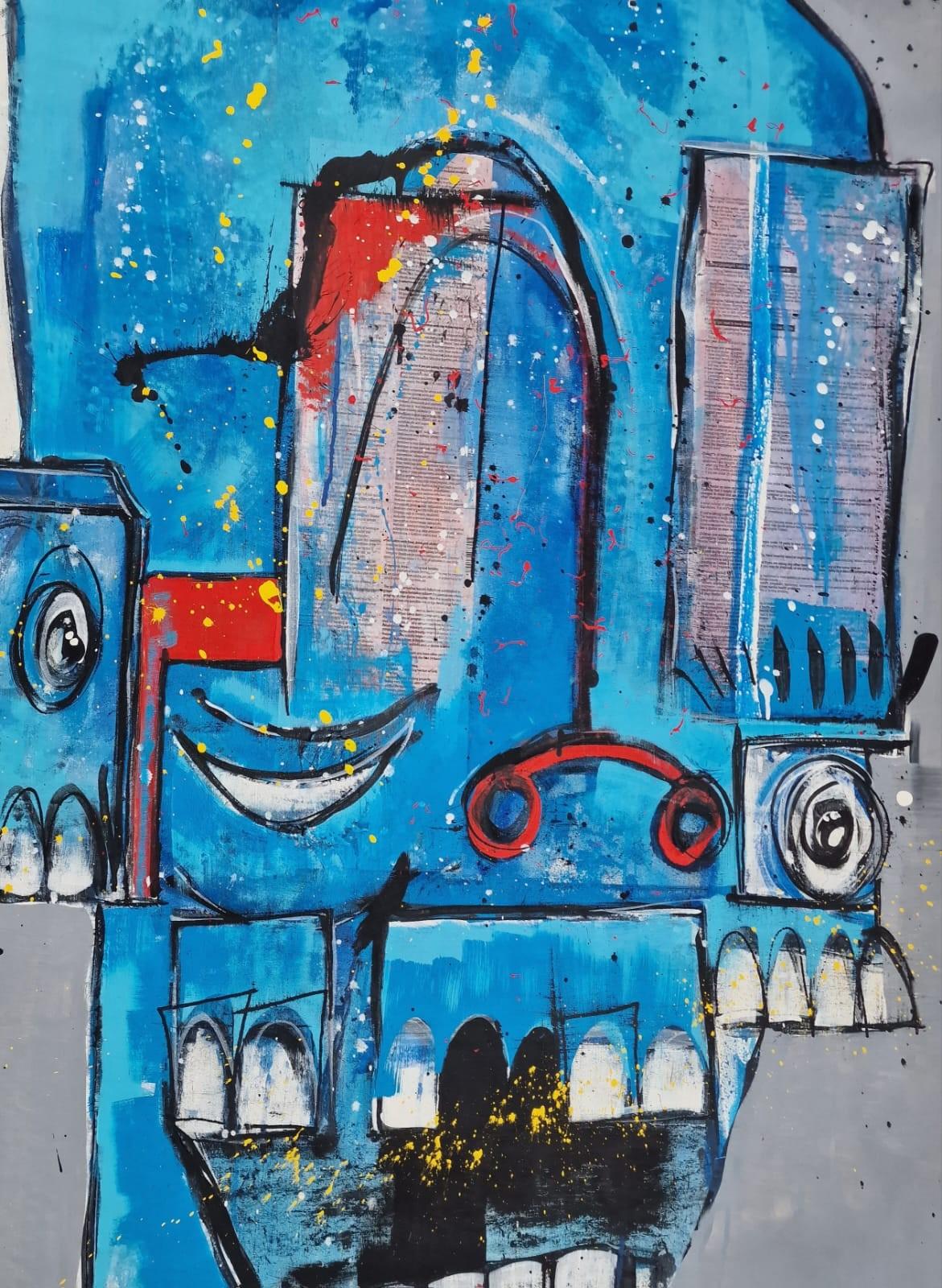 Il prezzo della felicità Part One - Figurative Painting Blu di Joseph Gilgun