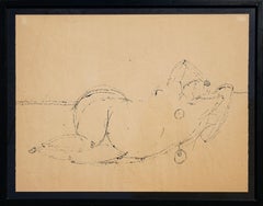 Monochromatic Abstract Figurative Drawing of Reclining Nude Woman