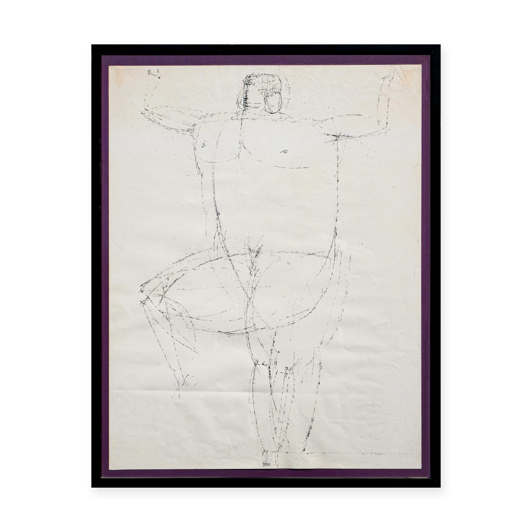 “Standing Man (One Leg Raised)” Monochromatic Abstract Figurative Ink Drawing - Abstract Expressionist Art by Joseph Glasco