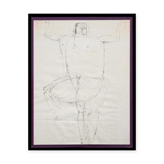 Standender Mann (Eines Bein hochgehoben) Monochrome abstrakte figurative Tuschezeichnung