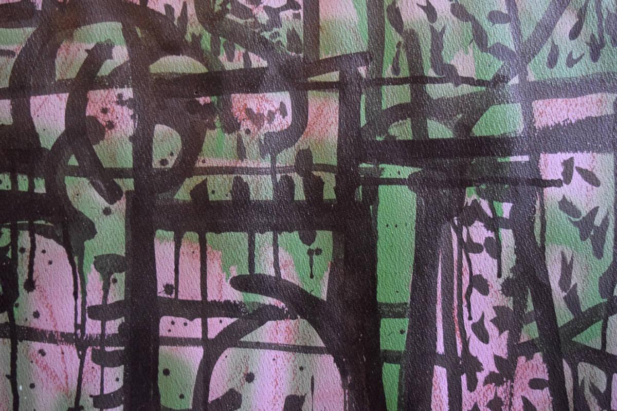 Abstract expressionist figure purple & green painting, New York artist  - Black Abstract Painting by Joseph Glasco