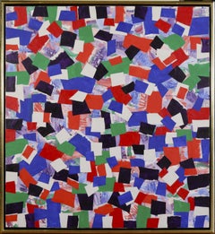Colorido collage acrílico abstracto pintura del siglo XX, artista de Nueva York