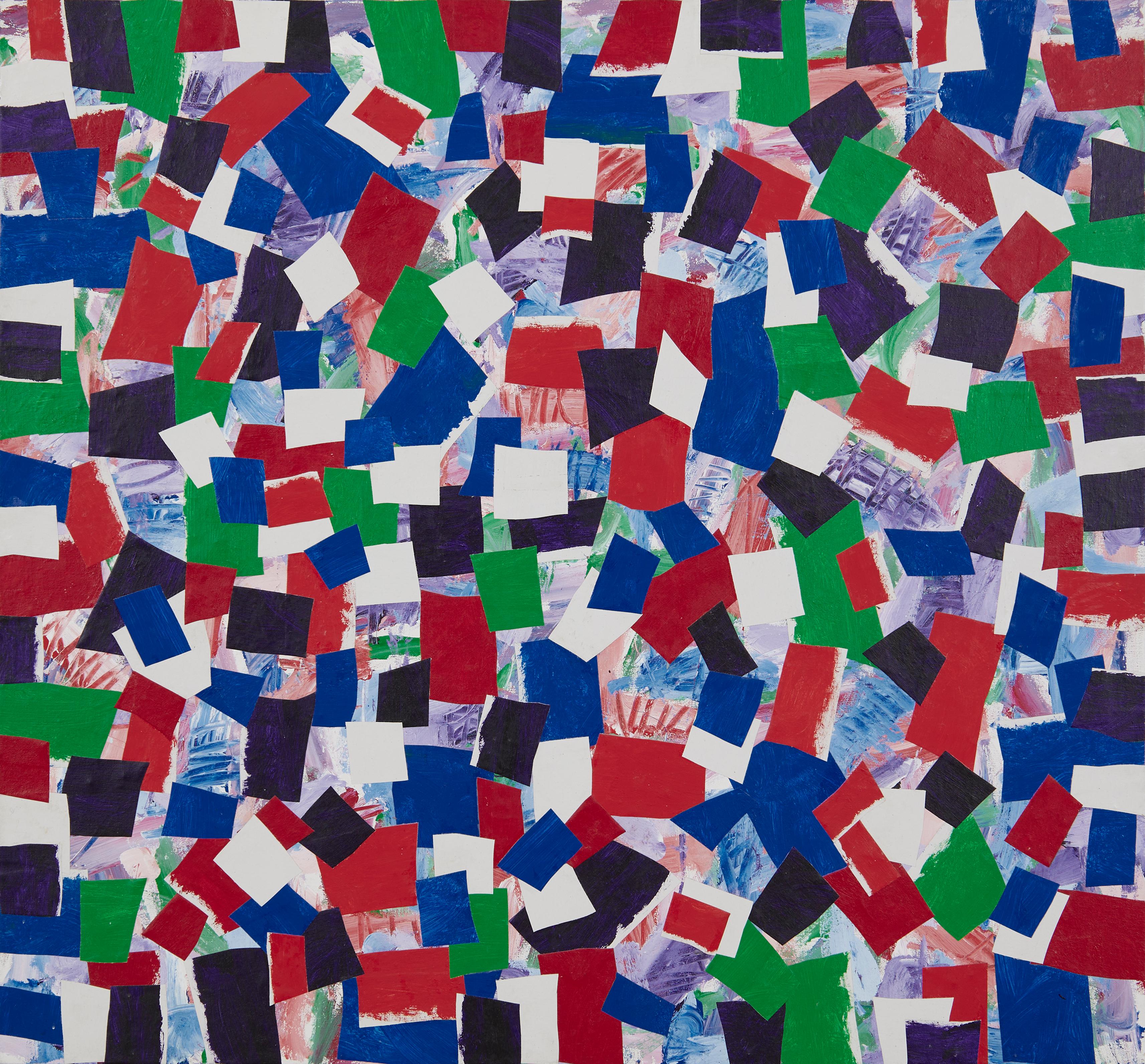 Bunte abstrakte Acryl-Collage des 20. Jahrhunderts, New Yorker Künstler