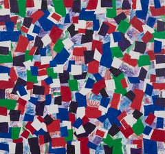 Colorful abstract acrylic collage 20th century painting, New York artist