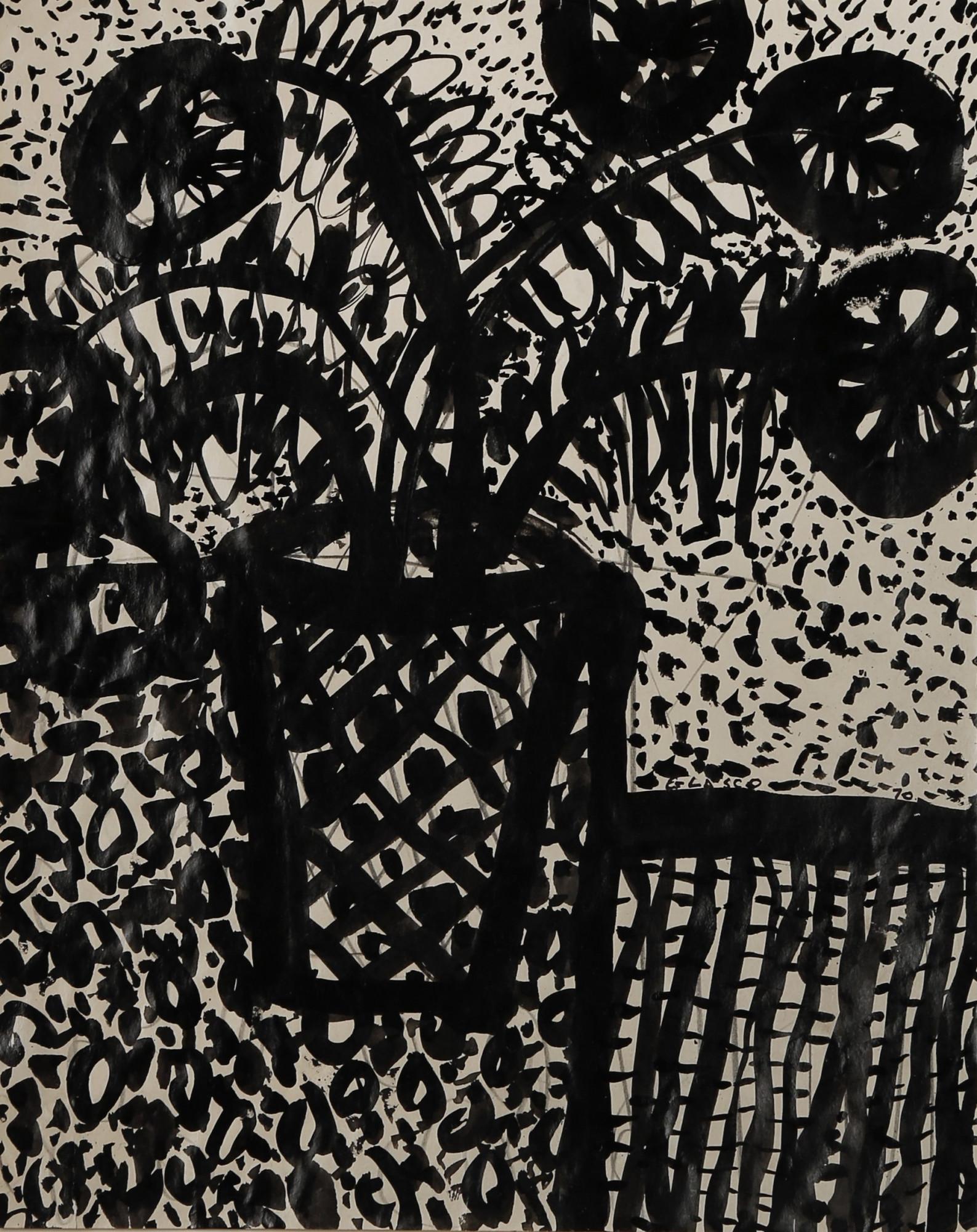 Fleurs, peinture à l'encre expressionniste figurative du 20e siècle, artiste de New York - Painting de Joseph Glasco