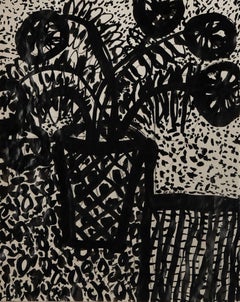 Flowers, 20th Century Figurative Expressionist Ink Painting, New York Artist