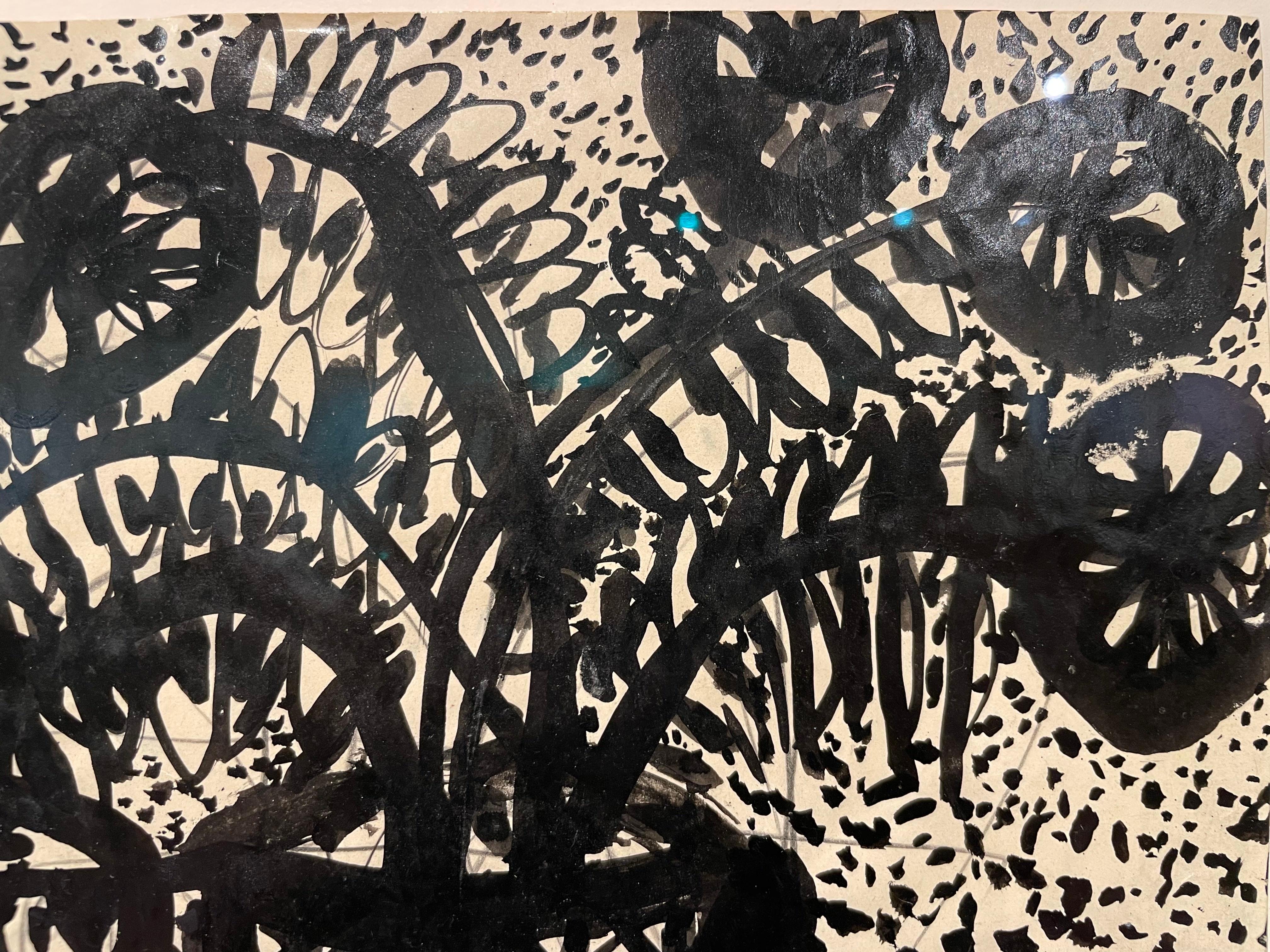 Fleurs, peinture à l'encre expressionniste figurative du 20e siècle, artiste de New York en vente 3