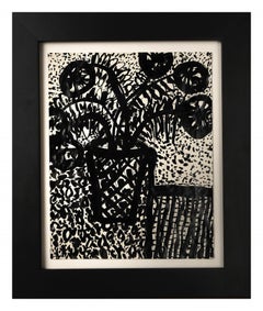 Flowers, 20th Century Figurative Expressionist Ink Painting, New York Artist