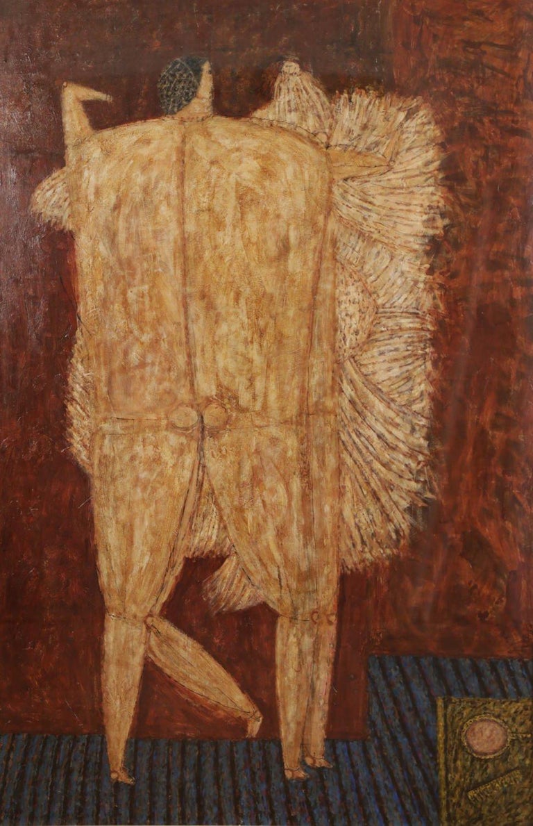 Joseph Glasco Leda, large 20th century figural red painting, New York