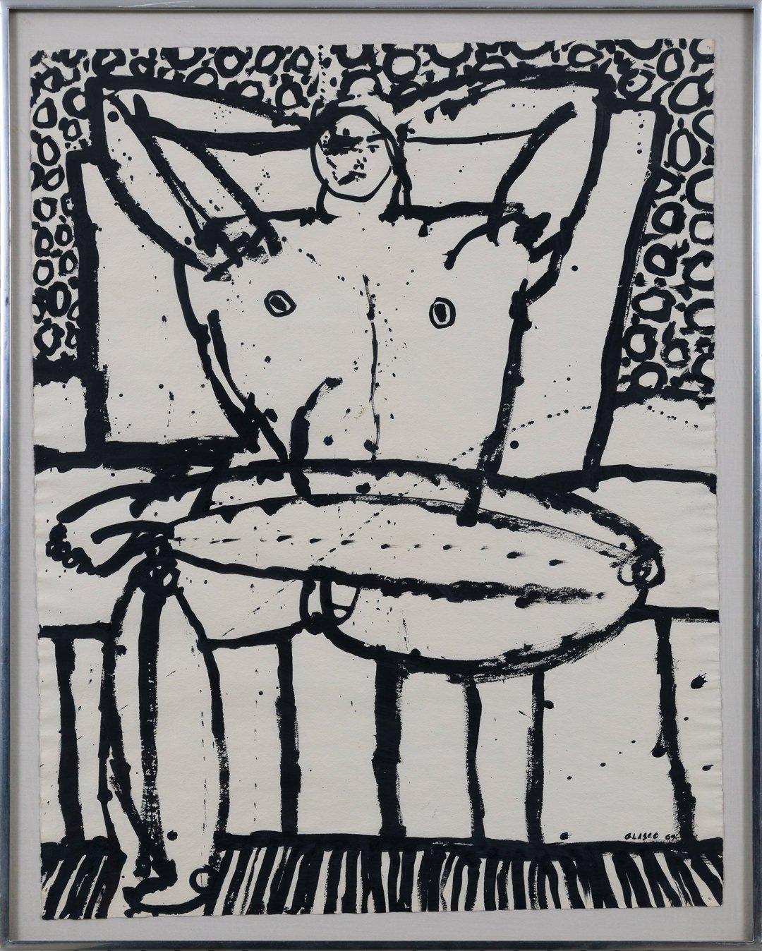 Seated Male, Mid-Century Male Nude Figurative Expressionist Drawing on Paper - Painting by Joseph Glasco