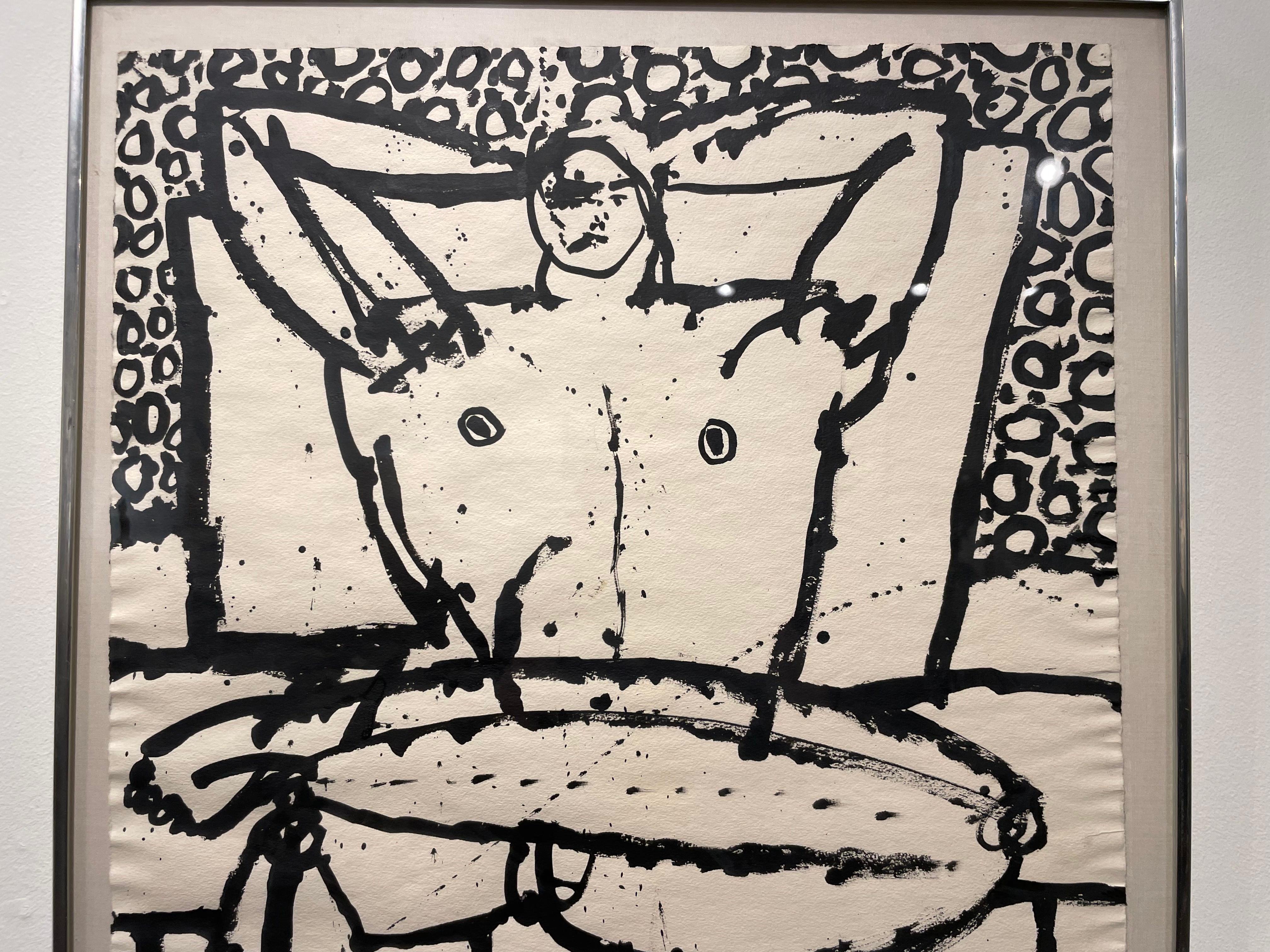Joseph Glasco (Amerikaner, 1925-1996)
Sitzendes Männchen, 1969
Tinte auf Papier
Signiert und datiert unten rechts
25 x 19,5 Zoll
27,5 x 22 Zoll, gerahmt
Joseph Glasco wurde in Paul's Valley, Oklahoma, geboren und wuchs in Texas auf. 1949, nach