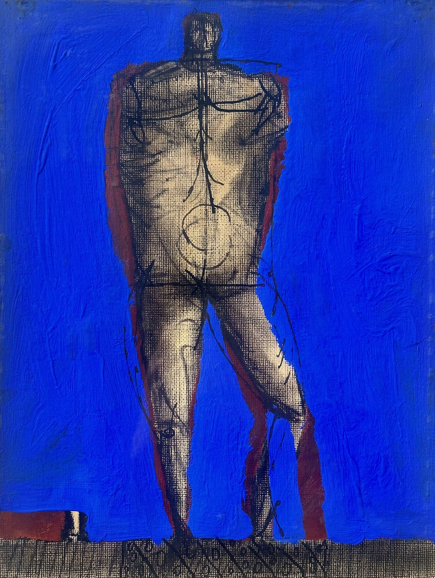 Joseph Glasco Figurative Painting - Standing Nude Man, Mid-Century Figural Expressionist Painting, New York Artist