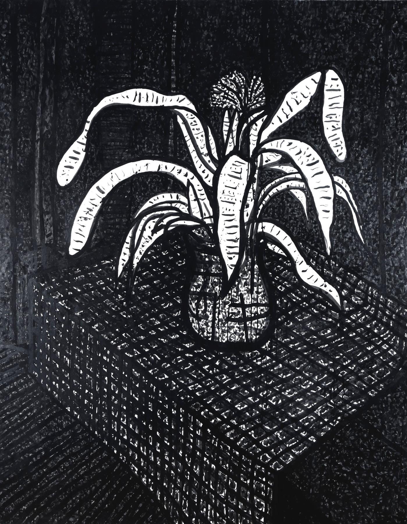 Still Life, Plant on Table, large 20th century ink on paper drawing  - Art by Joseph Glasco