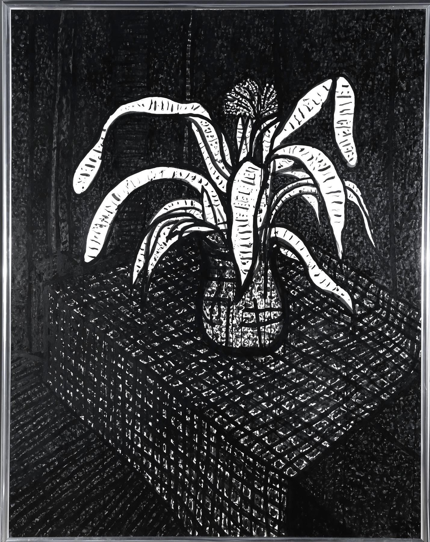 Joseph Glasco Still-Life - Still Life, Plant on Table, large 20th century ink on paper drawing 