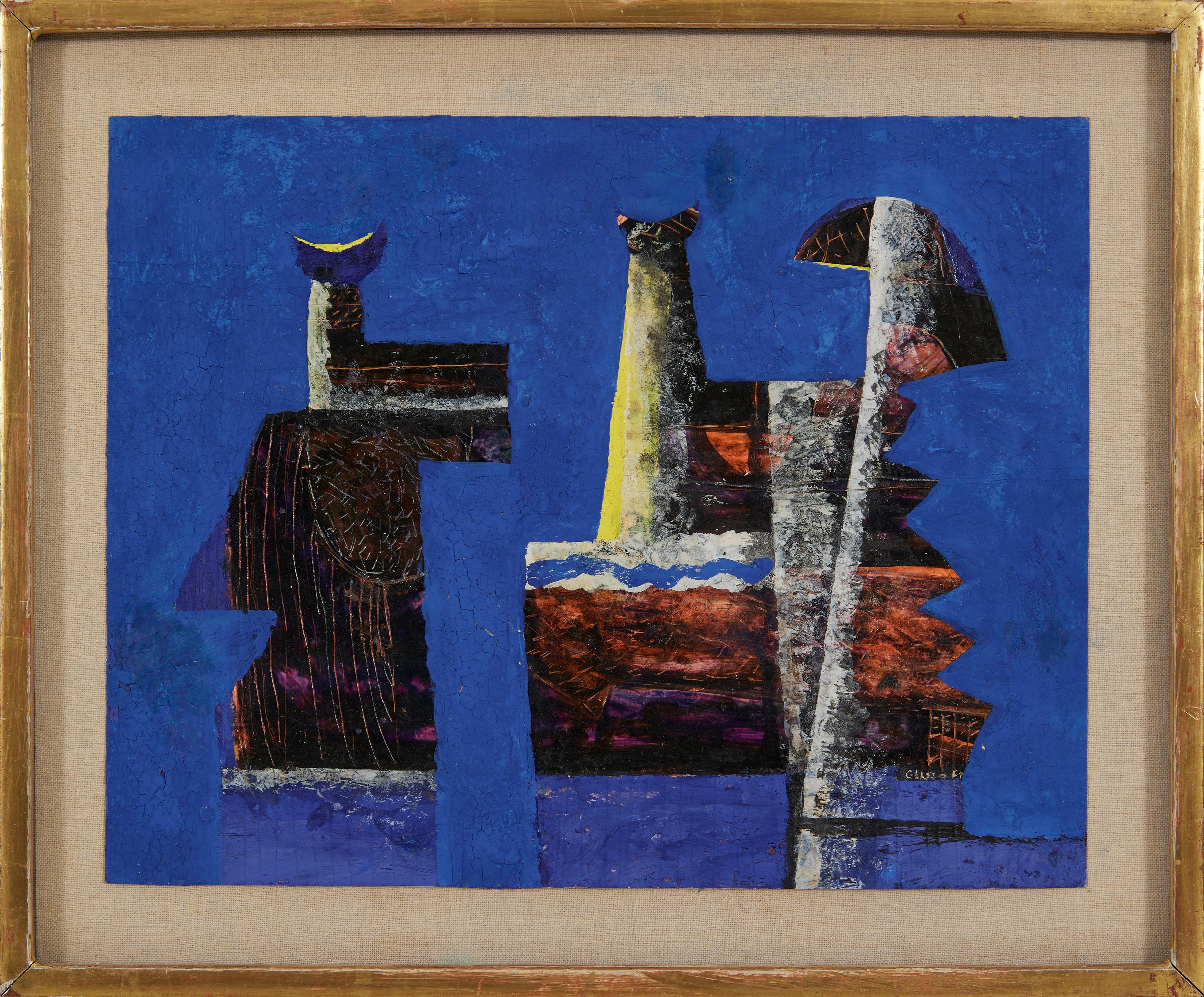 The Game, Abstract Expressionist, Blue Figural Work - Painting by Joseph Glasco