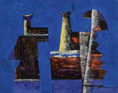 The Game, Abstract Expressionist, Blue Figural Work