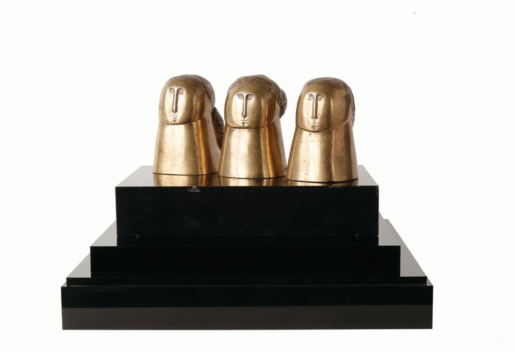 Drei Köpfe, Bronzearbeiten des abstrakten Expressionisten Joseph Glasco aus dem 20. Jahrhundert im Angebot 3