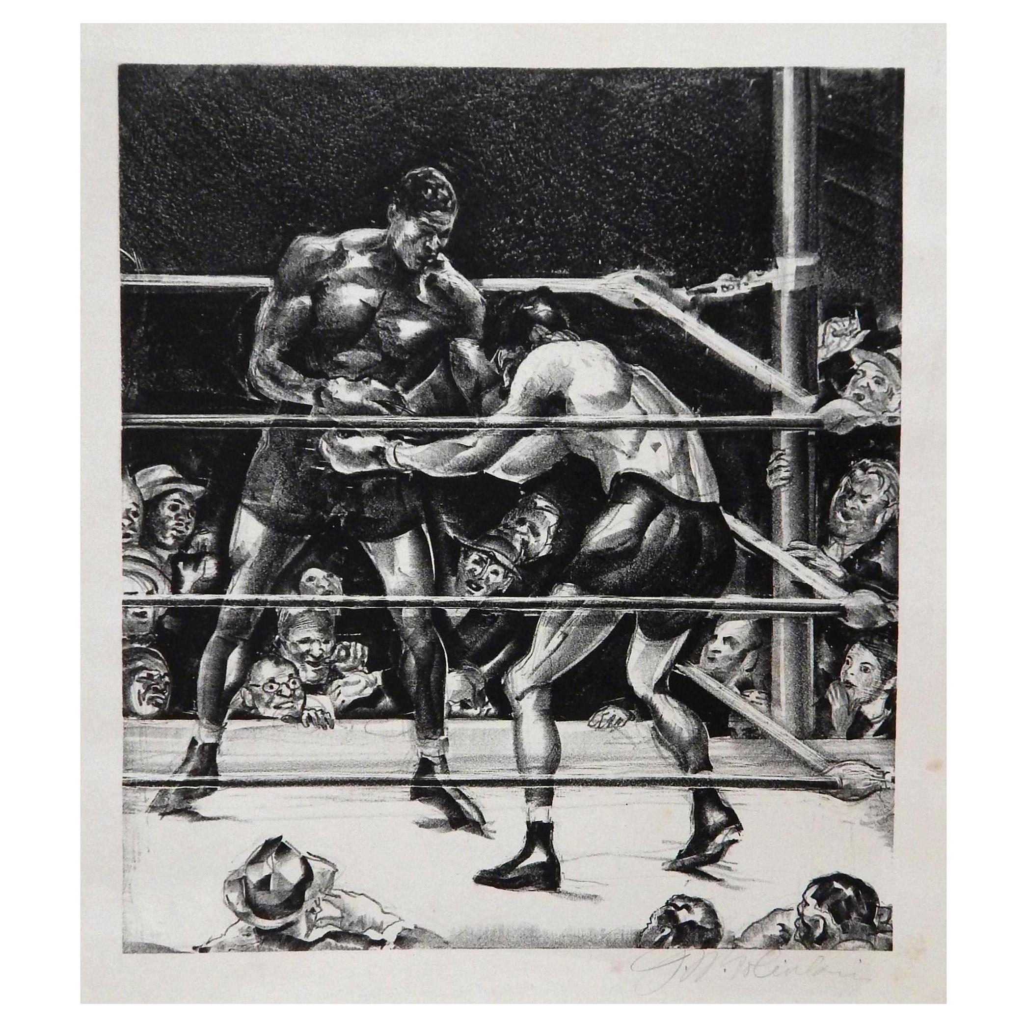 Lithographie originale de Joseph Golinkin, 1935, Match de boxe Louis-Baer