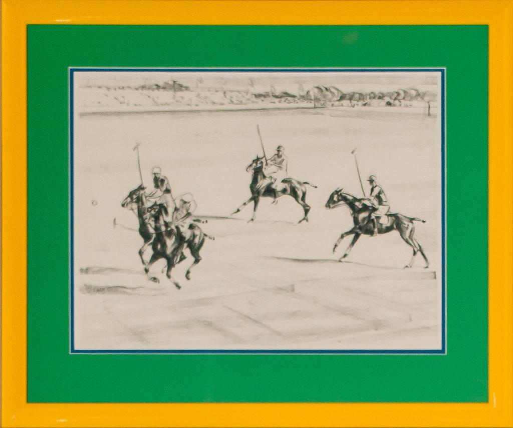 Polo Match with four players. 

Art Sz: 10"H x 13 1/4"W

Frame Sz: 15 1/2"H x 18 1/2"W

Joseph Webster Golinkin (September 10, 1896 – September 8, 1977) was an American artist as well as a Rear Admiral in the United States Navy.

Joseph Webster