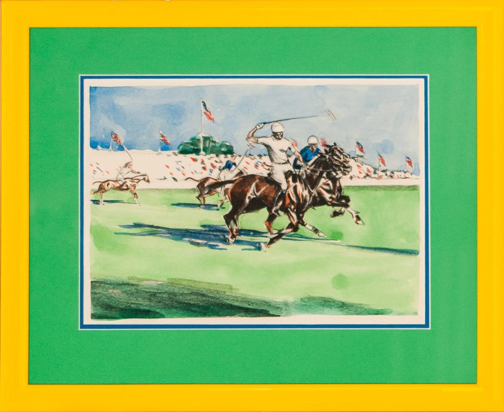 Print- of polo Intl match - four players

Art Sz: 8"H x 11 1/4"W

Frame Sz: 13 1/2"H x 16 1/2"W

Joseph Webster Golinkin (September 10, 1896 – September 8, 1977) was an American artist as well as a Rear Admiral in the United States Navy.

Joseph