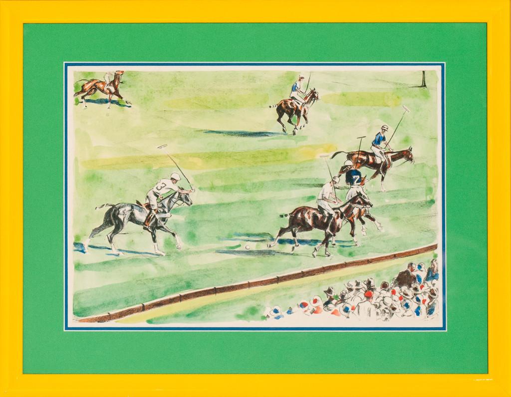 Piatto colorato a mano di una partita di polo internazionale

Dimensioni dell'immagine: 10 1/4" H. x 14 3/4" L.

Dimensioni della cornice: 15 1/2 "H. x 20 "L.

Joseph Webster Golinkin (10 settembre 1896 - 8 settembre 1977) è stato un artista