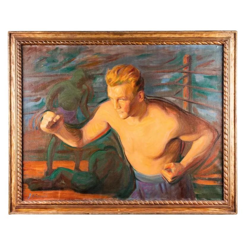 Joseph Goss Cowell American 1886 - 1968, the Boxer Oil on Canvas Painting For Sale