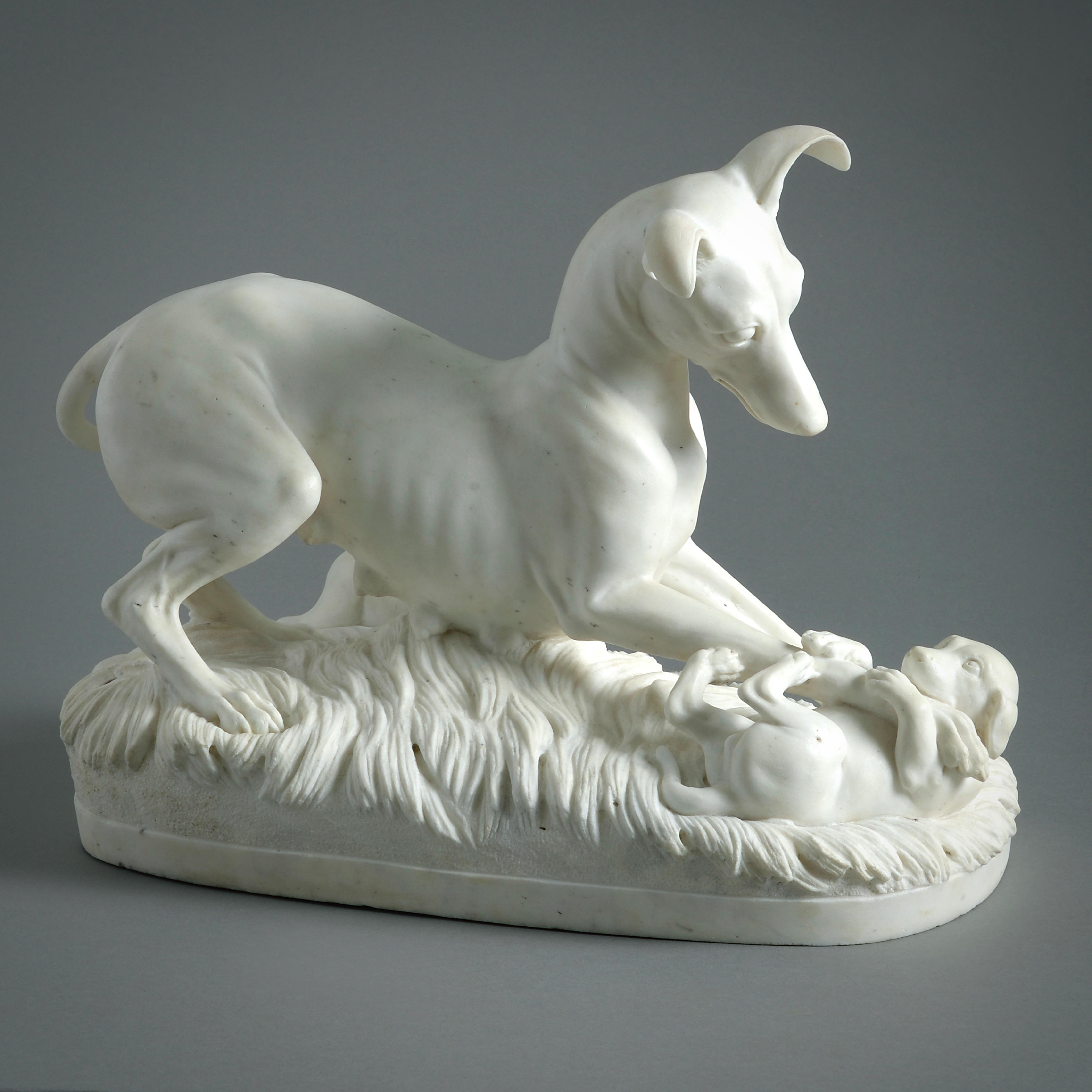 Statuary Marble Joseph Gott '1785-1860' ‘A Greyhound Bitch and Her Puppies’ For Sale