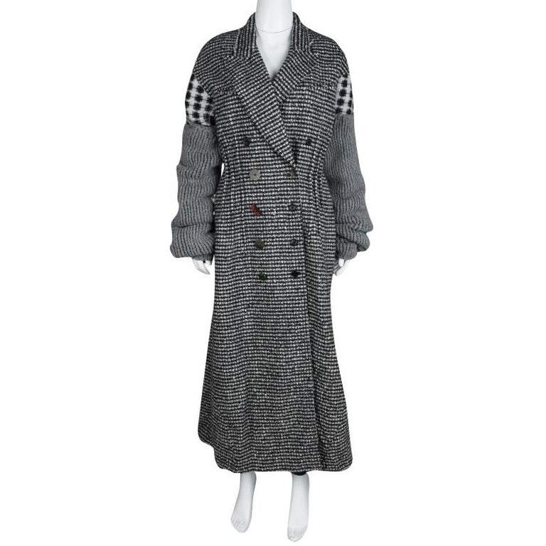 Joseph Grey Check Jersey and Jacquard Wool Al Maxi Overcoat L For Sale ...