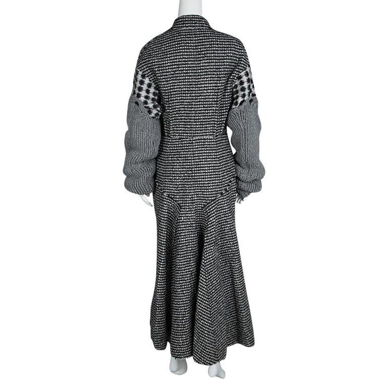 Joseph Grey Check Jersey and Jacquard Wool Al Maxi Overcoat L For Sale ...