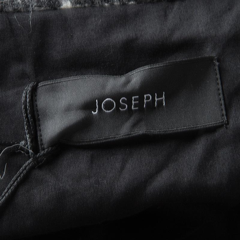 Women's Joseph Grey Check Jersey and Jacquard Wool Al Maxi Overcoat L